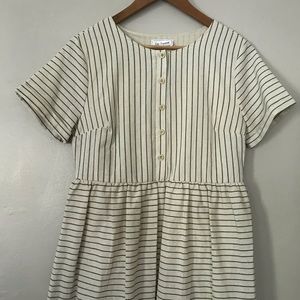 Cream/black stripes linen midi dress